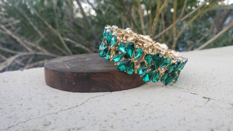 Smaragd Braut Armband, Smaragd Grün We'd Strass Armband von DesertRoseDesigns10