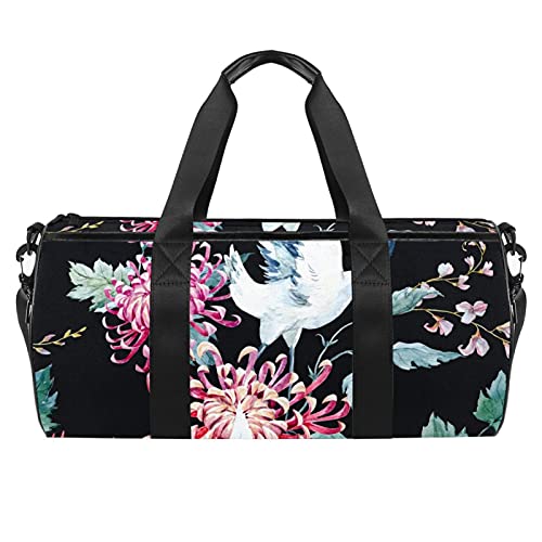 Desheze Sporttasche für Kinder Kranich-Chrysantheme Reisetasche Klein Schwimmtasche Wasserdicht Schultertaschen Badetasche Handtasche Umhängetasche Tasche für Sport Fitness Gym 45x23x23cm von Desheze