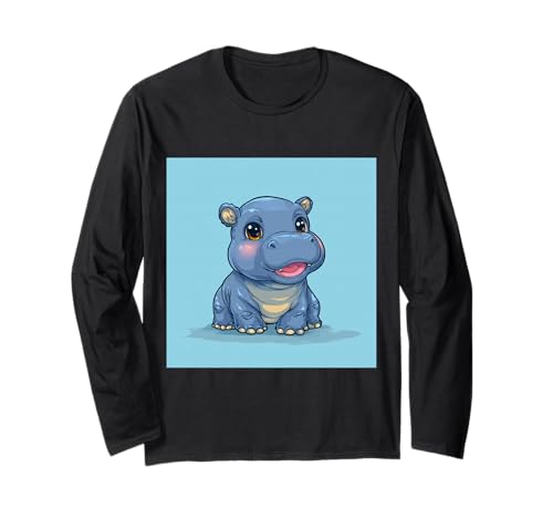 Niedliches Cartoon-Nilpferd im Chibi-Stil süßes Baby-Nilpfer Langarmshirt Niedliches Cartoon-Nilpferd im Chibi-Stil süßes Baby-Nilpfer Langarmshirt von Design Hippopotamus cute theme