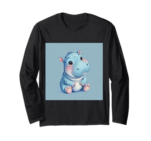 Niedliches Cartoon-Nilpferd im Chibi-Stil süßes Baby-Nilpfer Langarmshirt Niedliches Cartoon-Nilpferd im Chibi-Stil süßes Baby-Nilpfer Langarmshirt von Design Hippopotamus cute theme