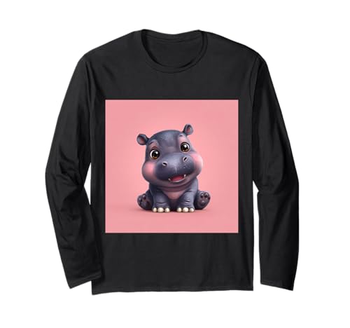 Niedliches Cartoon-Nilpferd im Chibi-Stil süßes Baby-Nilpfer Langarmshirt von Design Hippopotamus cute theme