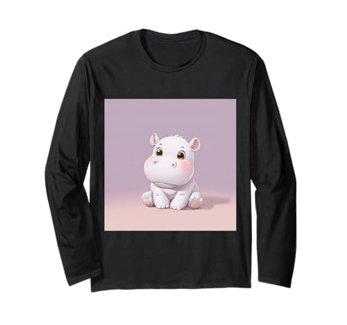 Niedliches Cartoon-Nilpferd im Chibi-Stil süßes Baby-Nilpfer Langarmshirt Niedliches Cartoon-Nilpferd im Chibi-Stil süßes Baby-Nilpfer Langarmshirt von Design Hippopotamus cute theme