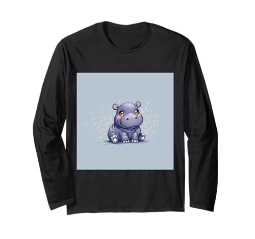 Niedliches Cartoon-Nilpferd im Chibi-Stil süßes Baby-Nilpfer Langarmshirt von Design Hippopotamus cute theme