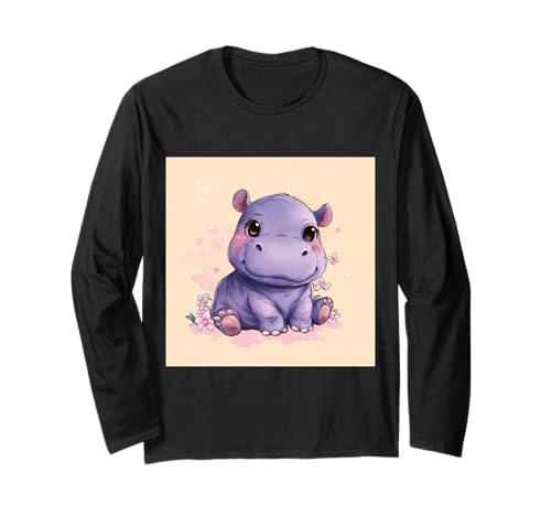 Niedliches Cartoon-Nilpferd im Chibi-Stil süßes Baby-Nilpfer Langarmshirt Niedliches Cartoon-Nilpferd im Chibi-Stil süßes Baby-Nilpfer Langarmshirt von Design Hippopotamus cute theme