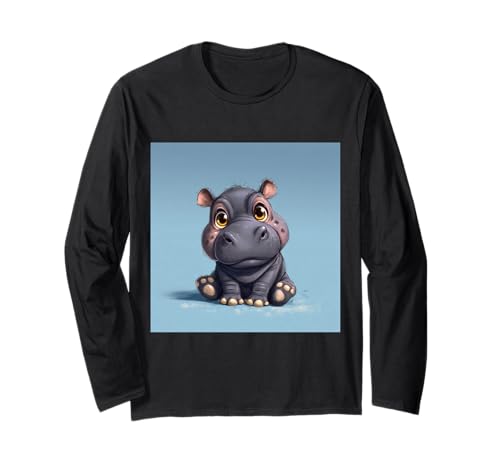 Niedliches Cartoon-Nilpferd im Chibi-Stil süßes Baby-Nilpfer Langarmshirt von Design Hippopotamus cute theme