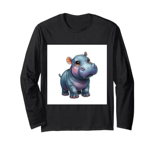 Niedliches Cartoon-Nilpferd im Chibi-Stil süßes Baby-Nilpfer Langarmshirt Niedliches Cartoon-Nilpferd im Chibi-Stil süßes Baby-Nilpfer Langarmshirt von Design Hippopotamus cute theme