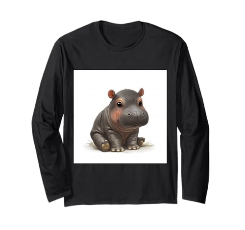 Niedliches Cartoon-Nilpferd im Chibi-Stil süßes Baby-Nilpfer Langarmshirt Niedliches Cartoon-Nilpferd im Chibi-Stil süßes Baby-Nilpfer Langarmshirt von Design Hippopotamus cute theme