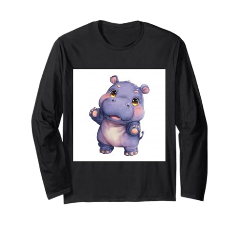 Niedliches Cartoon-Nilpferd im Chibi-Stil süßes Baby-Nilpfer Langarmshirt Niedliches Cartoon-Nilpferd im Chibi-Stil süßes Baby-Nilpfer Langarmshirt von Design Hippopotamus cute theme