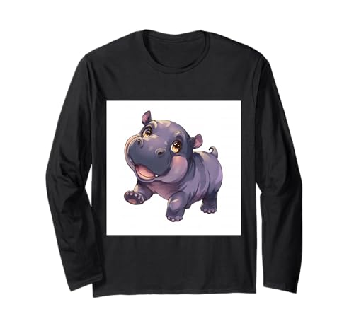 Niedliches Cartoon-Nilpferd im Chibi-Stil süßes Baby-Nilpfer Langarmshirt Niedliches Cartoon-Nilpferd im Chibi-Stil süßes Baby-Nilpfer Langarmshirt von Design Hippopotamus cute theme