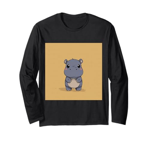 Niedliches Cartoon-Nilpferd im Chibi-Stil süßes Baby-Nilpfer Langarmshirt von Design Hippopotamus cute theme