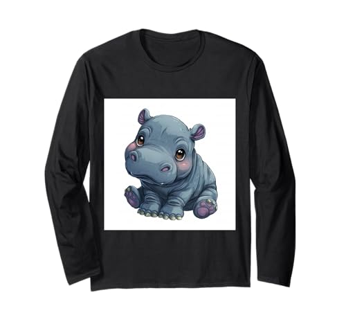 Niedliches Cartoon-Nilpferd im Chibi-Stil süßes Baby-Nilpfer Langarmshirt Niedliches Cartoon-Nilpferd im Chibi-Stil süßes Baby-Nilpfer Langarmshirt von Design Hippopotamus cute theme