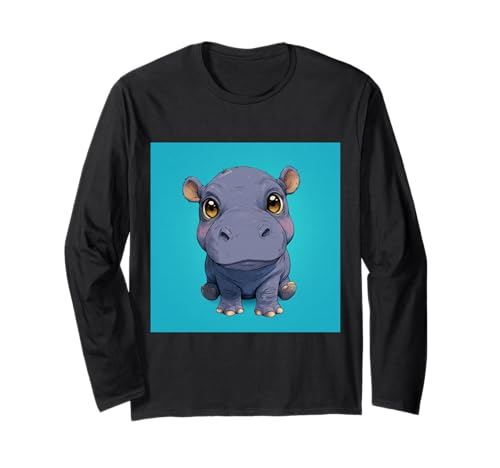 Niedliches Cartoon-Nilpferd im Chibi-Stil süßes Baby-Nilpfer Langarmshirt von Design Hippopotamus cute theme