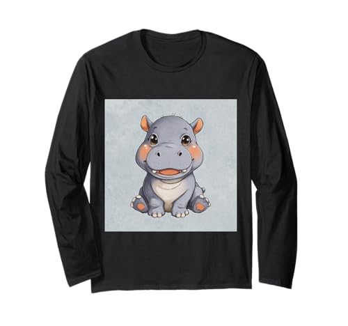 Niedliches Cartoon-Nilpferd im Chibi-Stil süßes Baby-Nilpfer Langarmshirt Niedliches Cartoon-Nilpferd im Chibi-Stil süßes Baby-Nilpfer Langarmshirt von Design Hippopotamus cute theme