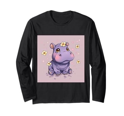 Niedliches Cartoon-Nilpferd im Chibi-Stil süßes Baby-Nilpfer Langarmshirt Niedliches Cartoon-Nilpferd im Chibi-Stil süßes Baby-Nilpfer Langarmshirt von Design Hippopotamus cute theme