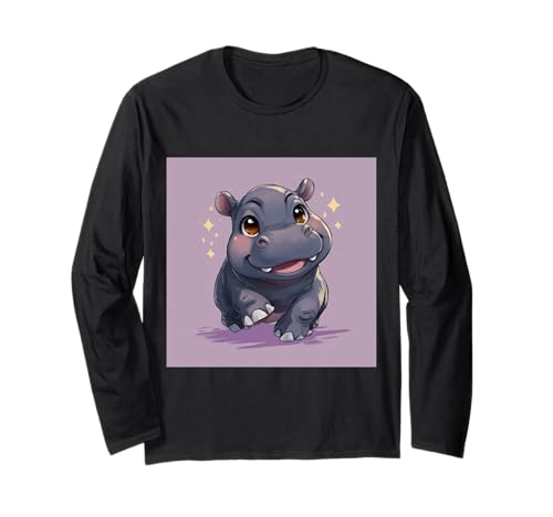 Niedliches Cartoon-Nilpferd im Chibi-Stil süßes Baby-Nilpfer Langarmshirt Niedliches Cartoon-Nilpferd im Chibi-Stil süßes Baby-Nilpfer Langarmshirt von Design Hippopotamus cute theme