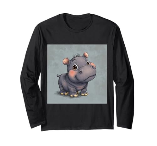 Niedliches Cartoon-Nilpferd im Chibi-Stil süßes Baby-Nilpfer Langarmshirt Niedliches Cartoon-Nilpferd im Chibi-Stil süßes Baby-Nilpfer Langarmshirt von Design Hippopotamus cute theme
