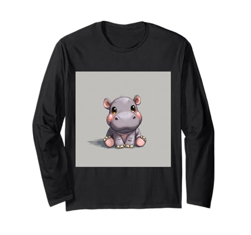 Niedliches Cartoon-Nilpferd im Chibi-Stil süßes Baby-Nilpfer Langarmshirt Niedliches Cartoon-Nilpferd im Chibi-Stil süßes Baby-Nilpfer Langarmshirt von Design Hippopotamus cute theme