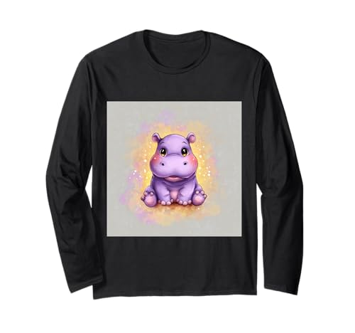 Niedliches Cartoon-Nilpferd im Chibi-Stil süßes Baby-Nilpfer Langarmshirt Niedliches Cartoon-Nilpferd im Chibi-Stil süßes Baby-Nilpfer Langarmshirt von Design Hippopotamus cute theme
