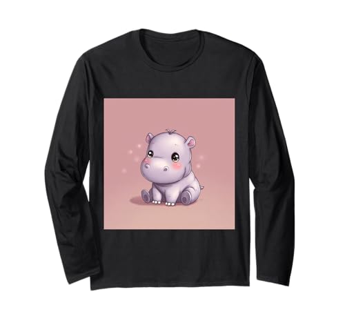 Niedliches Cartoon-Nilpferd im Chibi-Stil süßes Baby-Nilpfer Langarmshirt Niedliches Cartoon-Nilpferd im Chibi-Stil süßes Baby-Nilpfer Langarmshirt von Design Hippopotamus cute theme