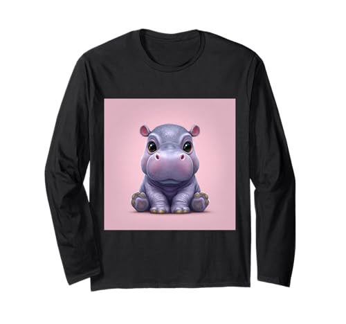 Niedliches Cartoon-Nilpferd im Chibi-Stil süßes Baby-Nilpfer Langarmshirt Niedliches Cartoon-Nilpferd im Chibi-Stil süßes Baby-Nilpfer Langarmshirt von Design Hippopotamus cute theme