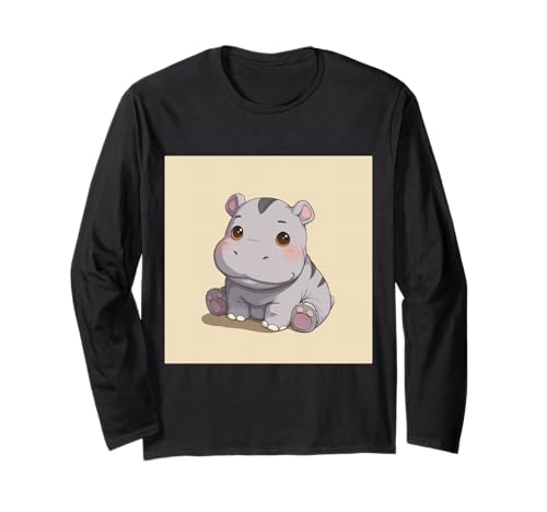 Niedliches Cartoon-Nilpferd im Chibi-Stil süßes Baby-Nilpfer Langarmshirt Niedliches Cartoon-Nilpferd im Chibi-Stil süßes Baby-Nilpfer Langarmshirt von Design Hippopotamus cute theme