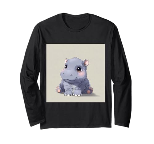 Niedliches Cartoon-Nilpferd im Chibi-Stil süßes Baby-Nilpfer Langarmshirt von Design Hippopotamus cute theme