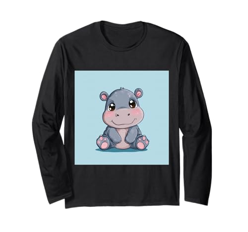 Niedliches Cartoon-Nilpferd im Chibi-Stil süßes Baby-Nilpfer Langarmshirt Niedliches Cartoon-Nilpferd im Chibi-Stil süßes Baby-Nilpfer Langarmshirt von Design Hippopotamus cute theme