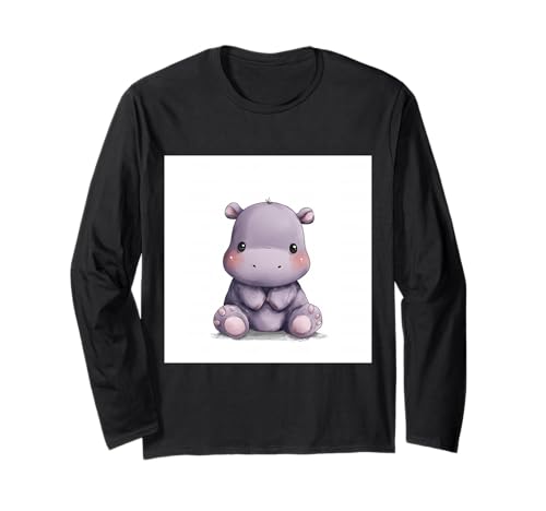 Niedliches Cartoon-Nilpferd im Chibi-Stil süßes Baby-Nilpfer Langarmshirt Niedliches Cartoon-Nilpferd im Chibi-Stil süßes Baby-Nilpfer Langarmshirt von Design Hippopotamus cute theme
