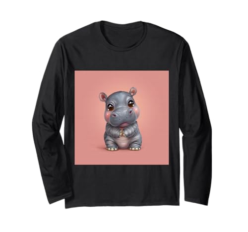 Niedliches Cartoon-Nilpferd im Chibi-Stil süßes Baby-Nilpfer Langarmshirt Niedliches Cartoon-Nilpferd im Chibi-Stil süßes Baby-Nilpfer Langarmshirt von Design Hippopotamus cute theme