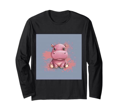 Niedliches Cartoon-Nilpferd im Chibi-Stil süßes Baby-Nilpfer Langarmshirt Niedliches Cartoon-Nilpferd im Chibi-Stil süßes Baby-Nilpfer Langarmshirt von Design Hippopotamus cute theme