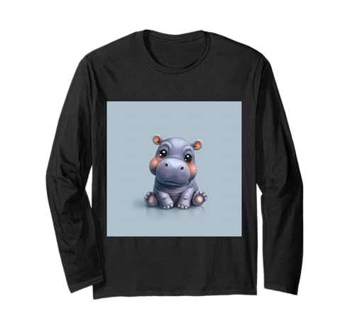 Niedliches Cartoon-Nilpferd im Chibi-Stil süßes Baby-Nilpfer Langarmshirt Niedliches Cartoon-Nilpferd im Chibi-Stil süßes Baby-Nilpfer Langarmshirt von Design Hippopotamus cute theme