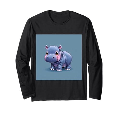 Niedliches Cartoon-Nilpferd im Chibi-Stil süßes Baby-Nilpfer Langarmshirt Niedliches Cartoon-Nilpferd im Chibi-Stil süßes Baby-Nilpfer Langarmshirt von Design Hippopotamus cute theme