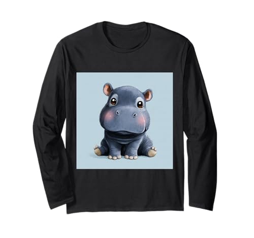 Niedliches Cartoon-Nilpferd im Chibi-Stil süßes Baby-Nilpfer Langarmshirt Niedliches Cartoon-Nilpferd im Chibi-Stil süßes Baby-Nilpfer Langarmshirt von Design Hippopotamus cute theme
