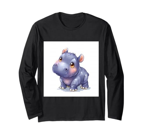 Niedliches Cartoon-Nilpferd im Chibi-Stil süßes Baby-Nilpfer Langarmshirt Niedliches Cartoon-Nilpferd im Chibi-Stil süßes Baby-Nilpfer Langarmshirt von Design Hippopotamus cute theme