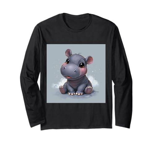 Niedliches Cartoon-Nilpferd im Chibi-Stil süßes Baby-Nilpfer Langarmshirt Niedliches Cartoon-Nilpferd im Chibi-Stil süßes Baby-Nilpfer Langarmshirt von Design Hippopotamus cute theme