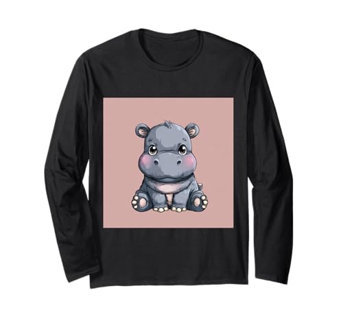 Niedliches Cartoon-Nilpferd im Chibi-Stil süßes Baby-Nilpfer Langarmshirt Niedliches Cartoon-Nilpferd im Chibi-Stil süßes Baby-Nilpfer Langarmshirt von Design Hippopotamus cute theme