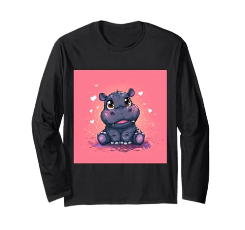 Niedliches Cartoon-Nilpferd im Chibi-Stil süßes Baby-Nilpfer Langarmshirt Niedliches Cartoon-Nilpferd im Chibi-Stil süßes Baby-Nilpfer Langarmshirt von Design Hippopotamus cute theme