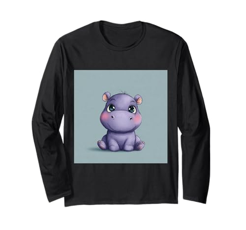 Niedliches Cartoon-Nilpferd im Chibi-Stil süßes Baby-Nilpfer Langarmshirt Niedliches Cartoon-Nilpferd im Chibi-Stil süßes Baby-Nilpfer Langarmshirt von Design Hippopotamus cute theme