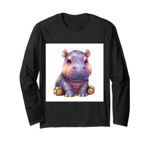 Niedliches Cartoon-Nilpferd im Chibi-Stil süßes Baby-Nilpfer Langarmshirt Niedliches Cartoon-Nilpferd im Chibi-Stil süßes Baby-Nilpfer Langarmshirt von Design Hippopotamus cute theme