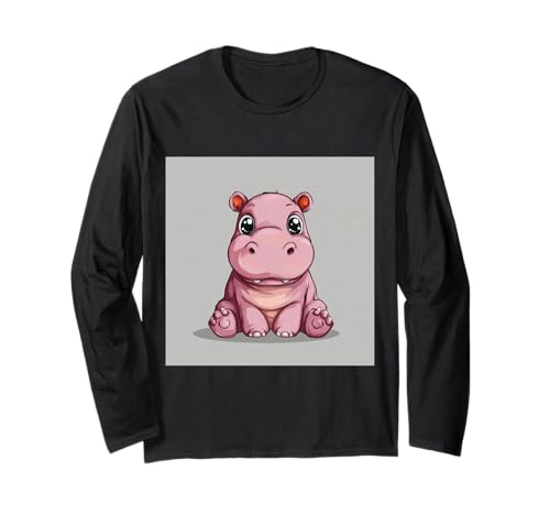 Niedliches Cartoon-Nilpferd im Chibi-Stil süßes Baby-Nilpfer Langarmshirt von Design Hippopotamus cute theme