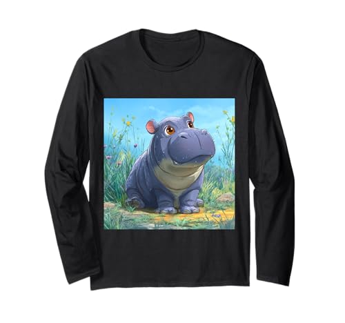 Niedliches Cartoon-Nilpferd im Chibi-Stil süßes Baby-Nilpfer Langarmshirt Niedliches Cartoon-Nilpferd im Chibi-Stil süßes Baby-Nilpfer Langarmshirt von Design Hippopotamus cute theme
