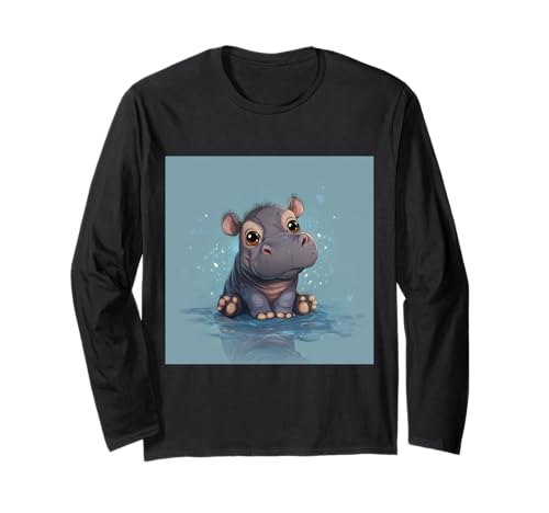 Niedliches Cartoon-Nilpferd im Chibi-Stil süßes Baby-Nilpfer Langarmshirt Niedliches Cartoon-Nilpferd im Chibi-Stil süßes Baby-Nilpfer Langarmshirt von Design Hippopotamus cute theme