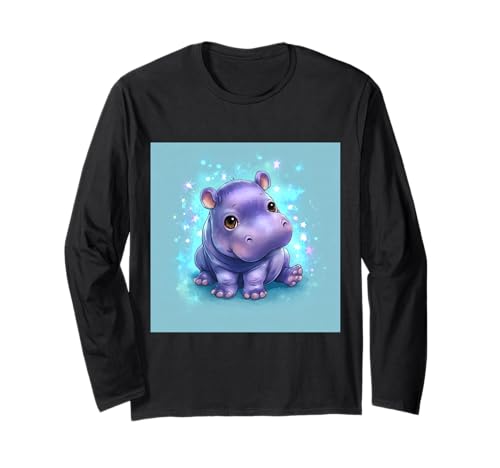 Niedliches Cartoon-Nilpferd im Chibi-Stil süßes Baby-Nilpfer Langarmshirt Niedliches Cartoon-Nilpferd im Chibi-Stil süßes Baby-Nilpfer Langarmshirt von Design Hippopotamus cute theme