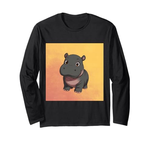 Niedliches Cartoon-Nilpferd im Chibi-Stil süßes Baby-Nilpfer Langarmshirt von Design Hippopotamus cute theme