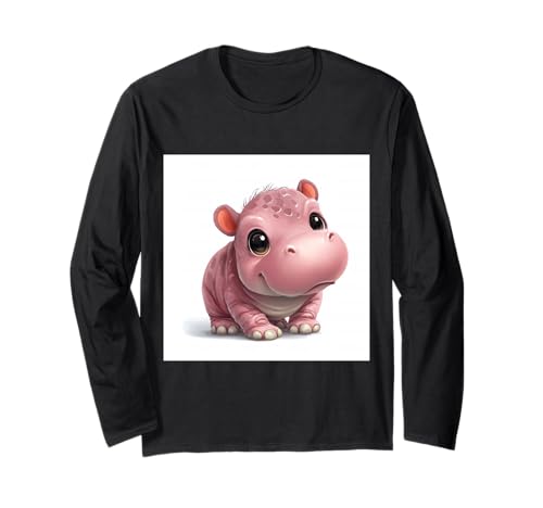Niedliches Cartoon-Nilpferd im Chibi-Stil süßes Baby-Nilpfer Langarmshirt Niedliches Cartoon-Nilpferd im Chibi-Stil süßes Baby-Nilpfer Langarmshirt von Design Hippopotamus cute theme