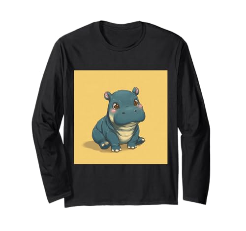 Niedliches Cartoon-Nilpferd im Chibi-Stil süßes Baby-Nilpfer Langarmshirt Niedliches Cartoon-Nilpferd im Chibi-Stil süßes Baby-Nilpfer Langarmshirt von Design Hippopotamus cute theme