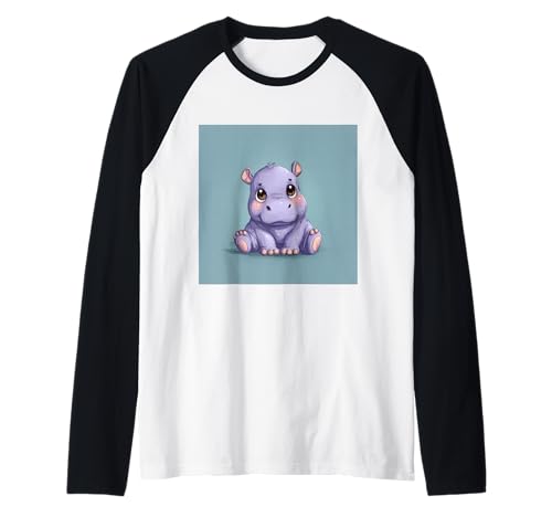 Niedliches Cartoon-Nilpferd im Chibi-Stil süßes Baby-Nilpfer Raglan Niedliches Cartoon-Nilpferd im Chibi-Stil süßes Baby-Nilpfer Raglan von Design Hippopotamus cute theme