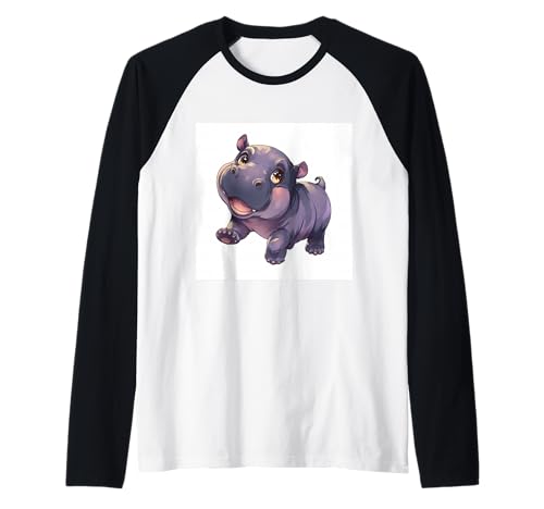 Niedliches Cartoon-Nilpferd im Chibi-Stil süßes Baby-Nilpfer Raglan von Design Hippopotamus cute theme