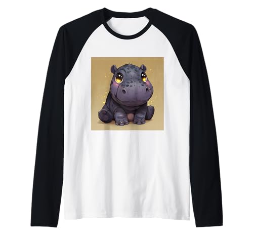 Niedliches Cartoon-Nilpferd im Chibi-Stil süßes Baby-Nilpfer Raglan Niedliches Cartoon-Nilpferd im Chibi-Stil süßes Baby-Nilpfer Raglan von Design Hippopotamus cute theme