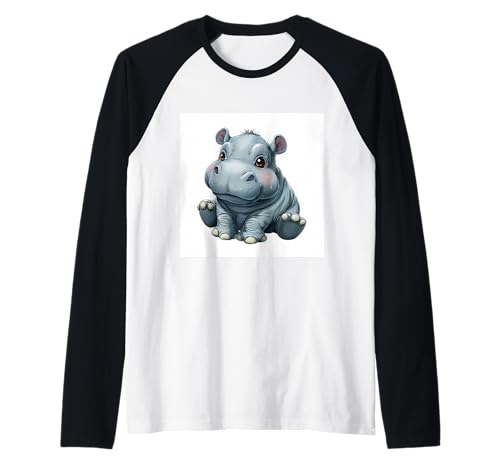 Niedliches Cartoon-Nilpferd im Chibi-Stil süßes Baby-Nilpfer Raglan von Design Hippopotamus cute theme